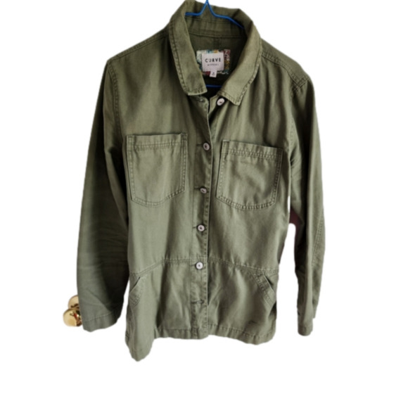 Curve Appeal Women's Khaki Jacket with Floral Trim Size Medium - Picture 1 of 8